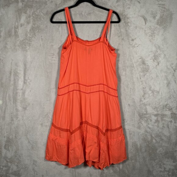 Old Navy Coral Orange Midi Dress w/ Slip M Pintuck Pleat Embroidery Boho Peasant - Picture 8 of 16